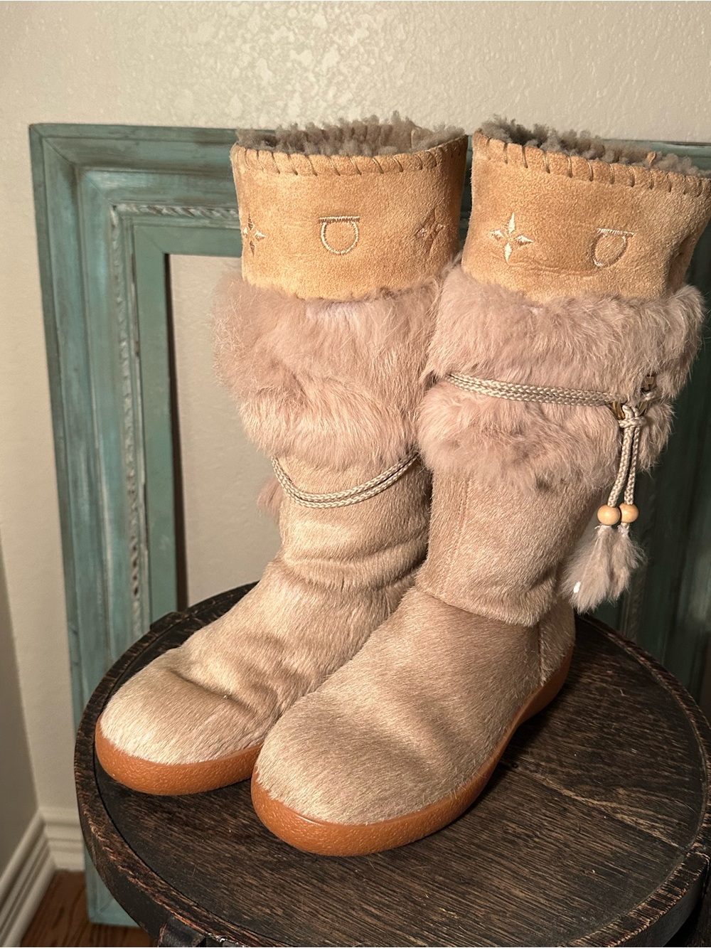 Salvatore Ferragamo Beige Fur-Trimmed Winter Boots